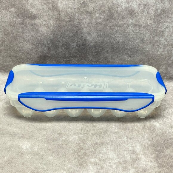 Hefty Clear & Blue Plastic 12-Egg Storage Container With Locking Lid BPA Free - Picture 4 of 16